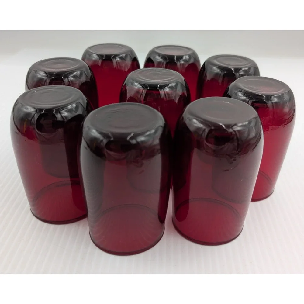 9 Anchor Hocking Royal Ruby Red Roly Poly Small Juice Glasses 3 3/8